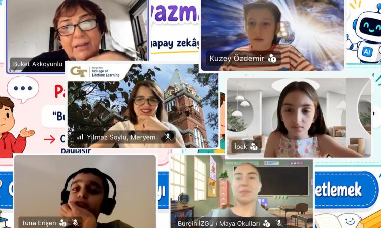 A collage of photos of 4th-grade students and instructors during a Teams meeting.